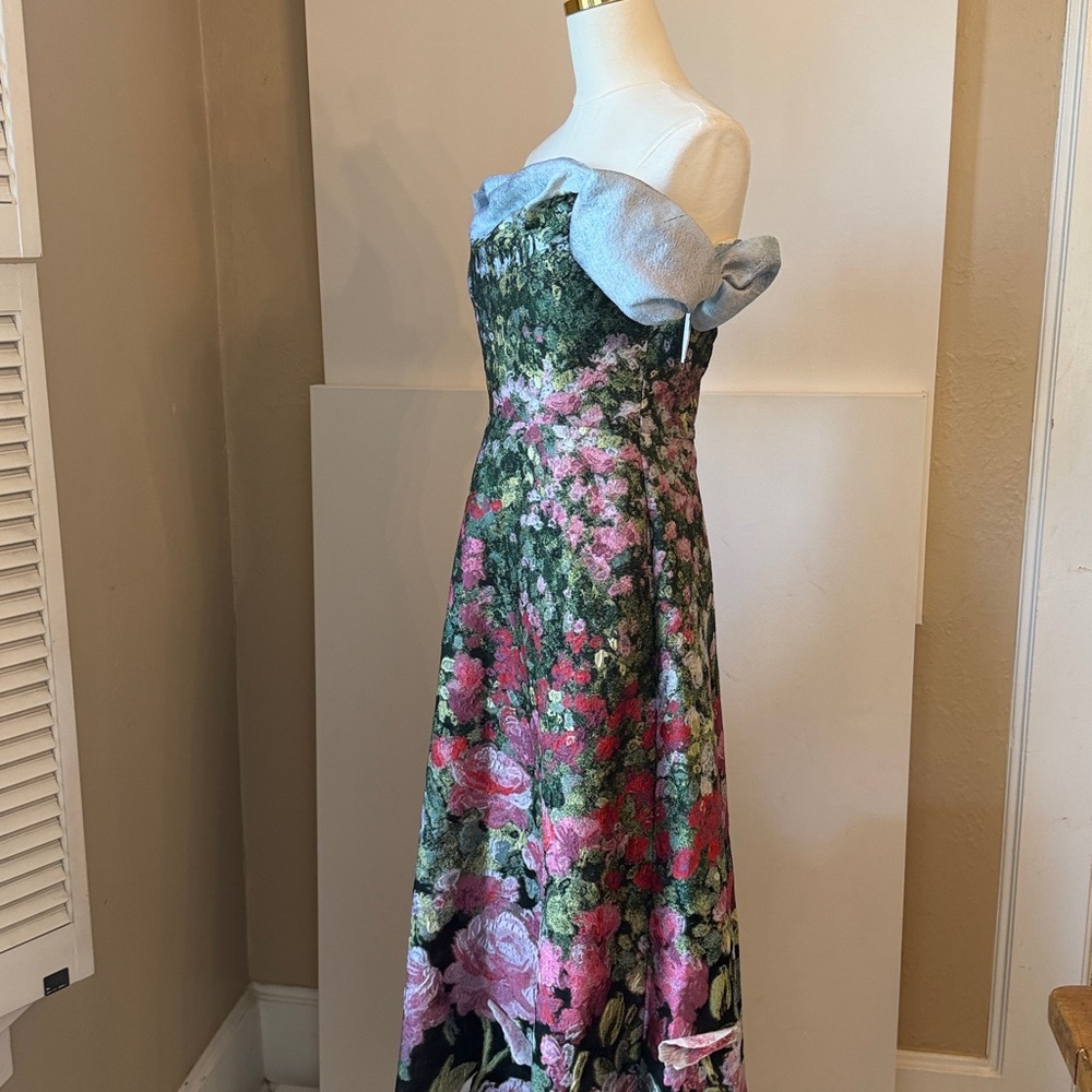 Oscar de la Renta Off-Shoulder Floral Maxi Dress in Black, Pink, Green - Picture 7 of 16